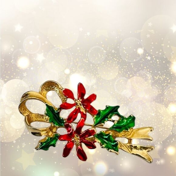 Vintage Christmas brooch gold tone & enamel - Picture 4 of 6